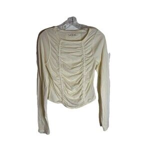 NWOT We‎ The Free Beige Ruched Crop Shirt Large